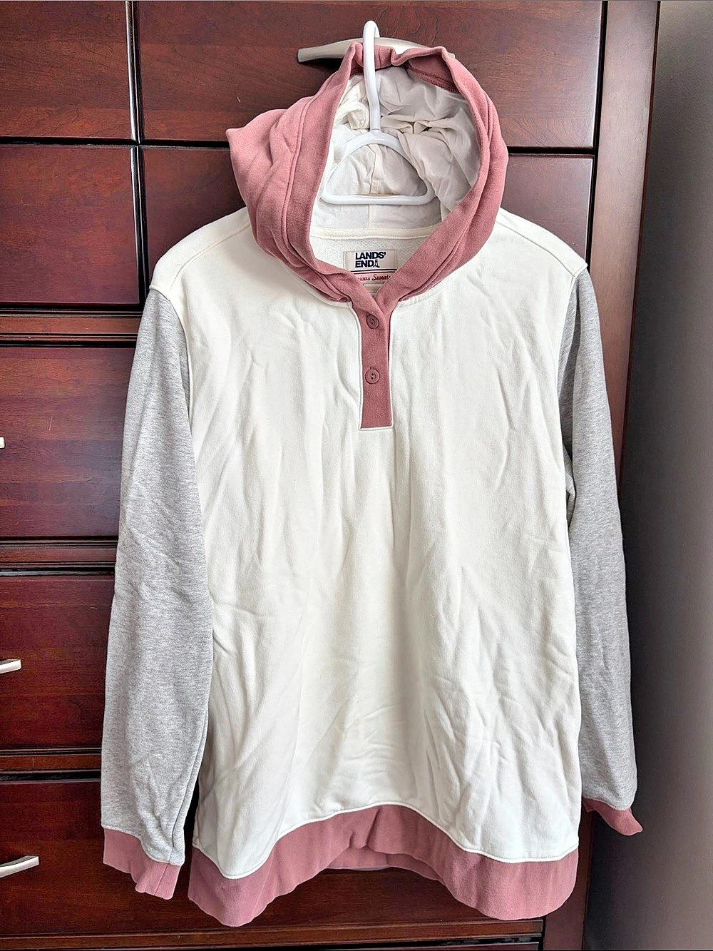 Lands' End Serious Sweats Colorblock Henley Hoodie